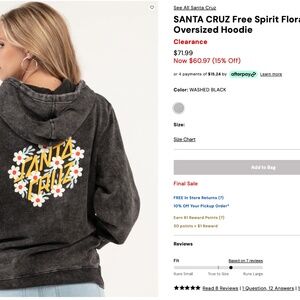Santa Cruz - Free Spirit Floral - Hooded Sweatshirt - XS
